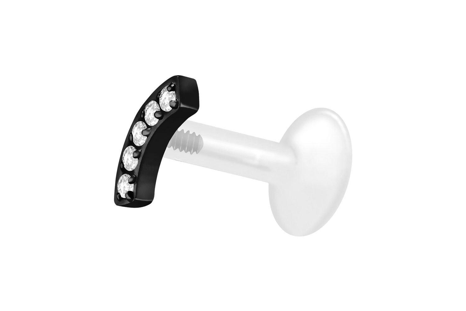 PTFE Labret Piercing mit Innengewinde + Titan-Aufsatz BOGEN + 5 KRISTALLE